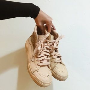 Nude Dusty Pink Leather Hi Top Vans 6.5